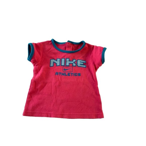Nike Toddler Girl Baby Size 24 months Spellout Logo Pink With Blue Tshirt Tee Sh - Picture 1 of 3